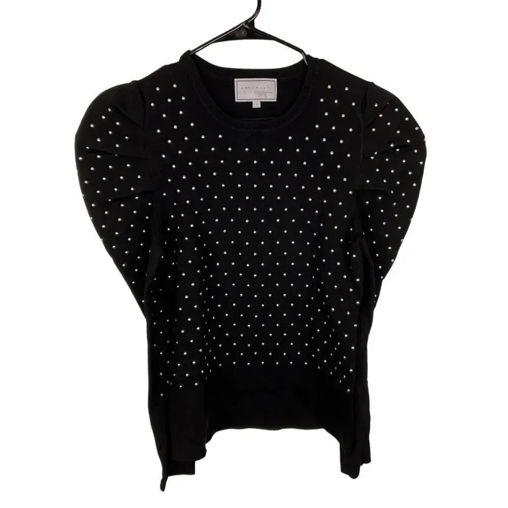 Apparalel Black Puff Shoulder Top Size L - Picture 3 of 16